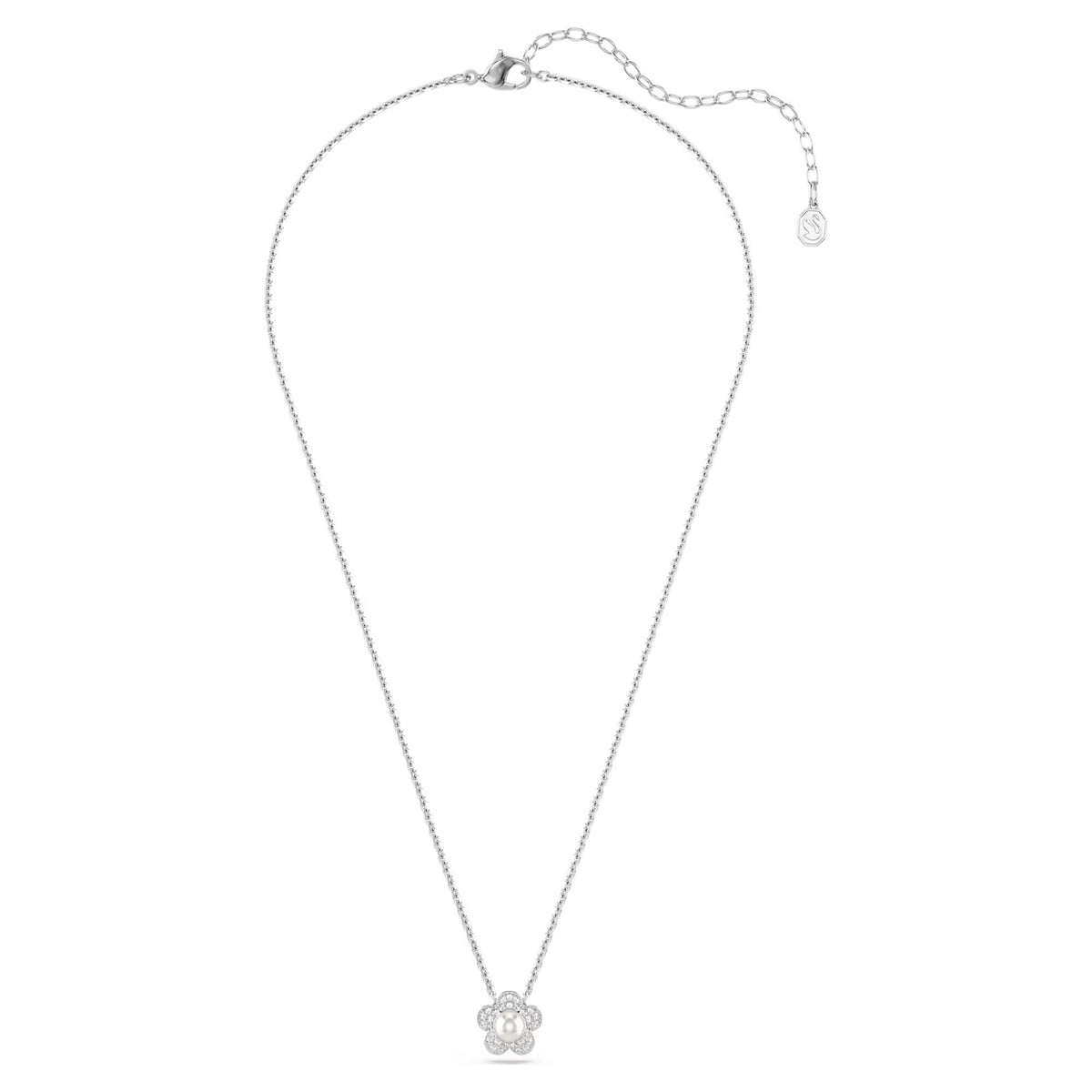 Swarovski Ariana Grande x Crystal pearl, Round cut, Flower, White, Rhodium plated pendant