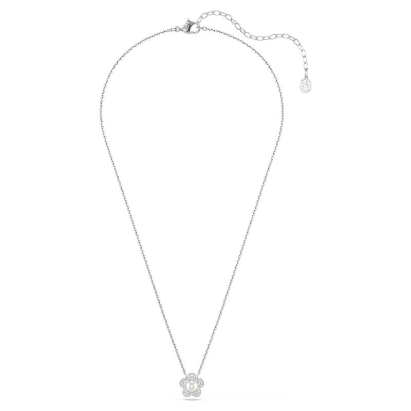 Swarovski Ariana Grande x Crystal pearl, Round cut, Flower, White, Rhodium plated pendant