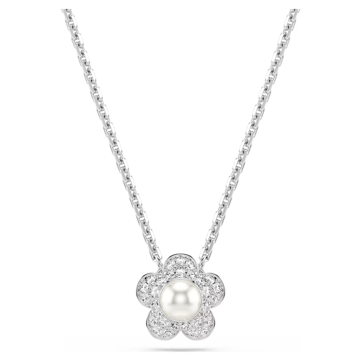 Swarovski Ariana Grande x Crystal pearl, Round cut, Flower, White, Rhodium plated pendant