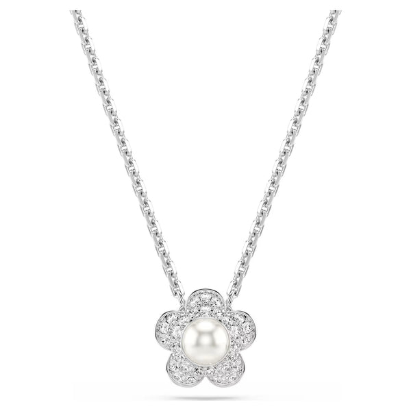 Swarovski Ariana Grande x Crystal pearl, Round cut, Flower, White, Rhodium plated pendant
