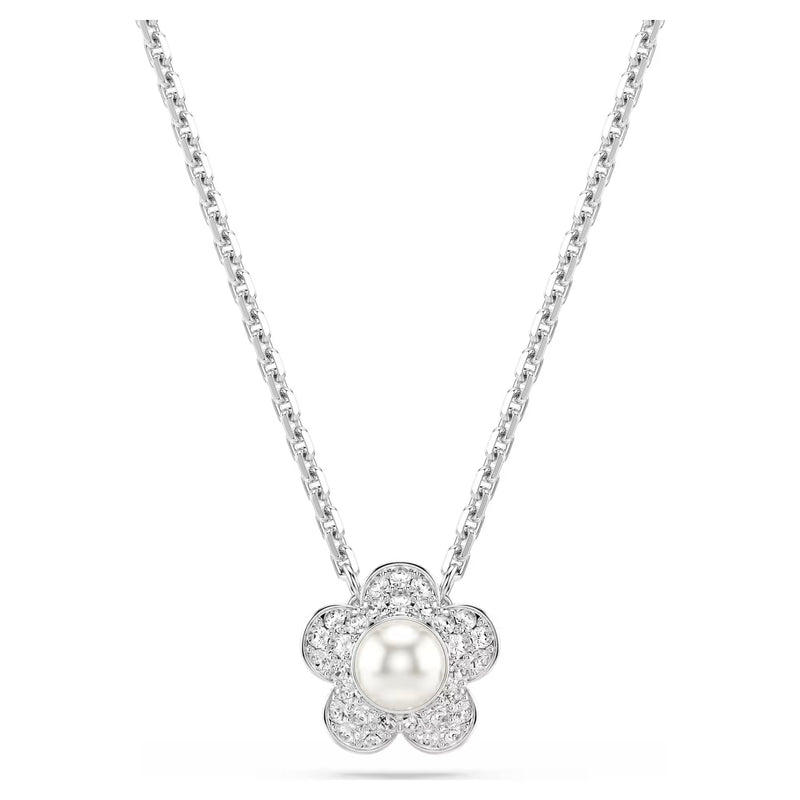 Swarovski Ariana Grande x Crystal pearl, Round cut, Flower, White, Rhodium plated pendant