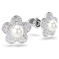 Swarovski Ariana Grande x Crystal pearl, Round cut, Flower, White, Rhodium plated earrings