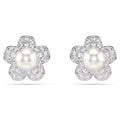 Swarovski Ariana Grande x Crystal pearl, Round cut, Flower, White, Rhodium plated earrings