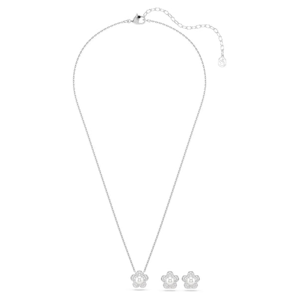 Swarovski Ariana Grande x Crystal pearl, Round cut, Flower, White, Rhodium plated set