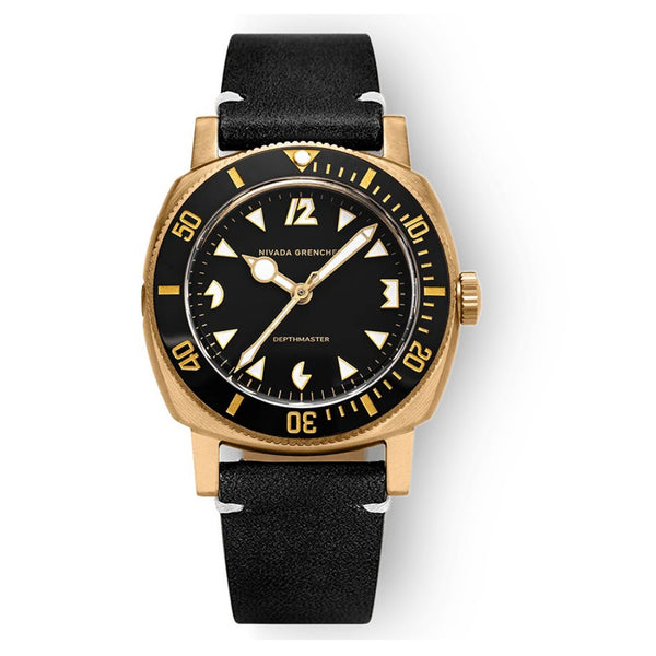 Nivada Grenchen Depthmaster Bronze, Black Leather Strap 39mm Watch 14123A15