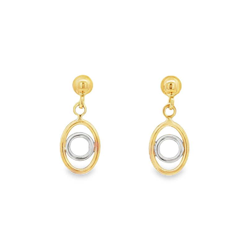 Oval and Round, 9ct Yellow and White Gold Stud Earrings