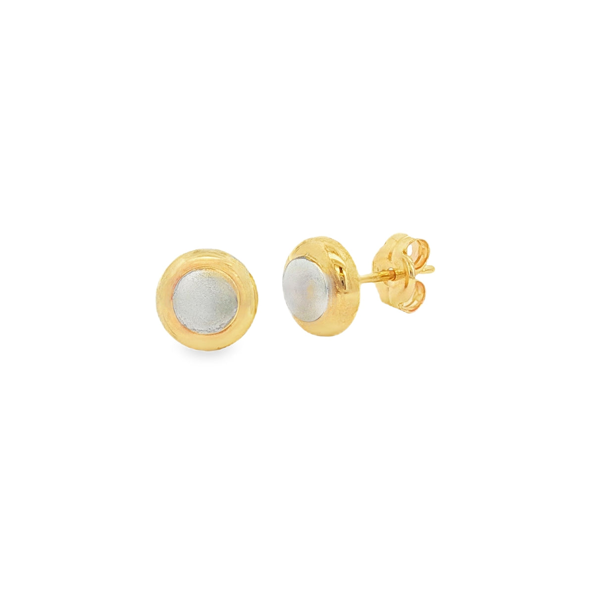 Round Polished and Satin, 9ct Yellow and White Gold Earrings