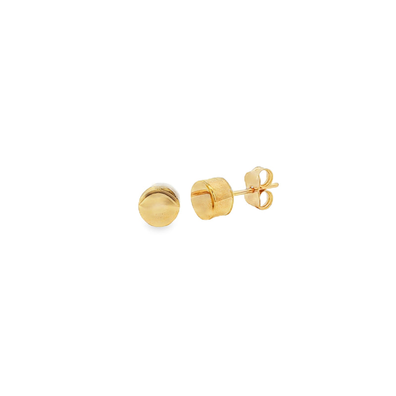 Polished 6mm Cylinder, 9ct Yellow Gold Stud Earrings