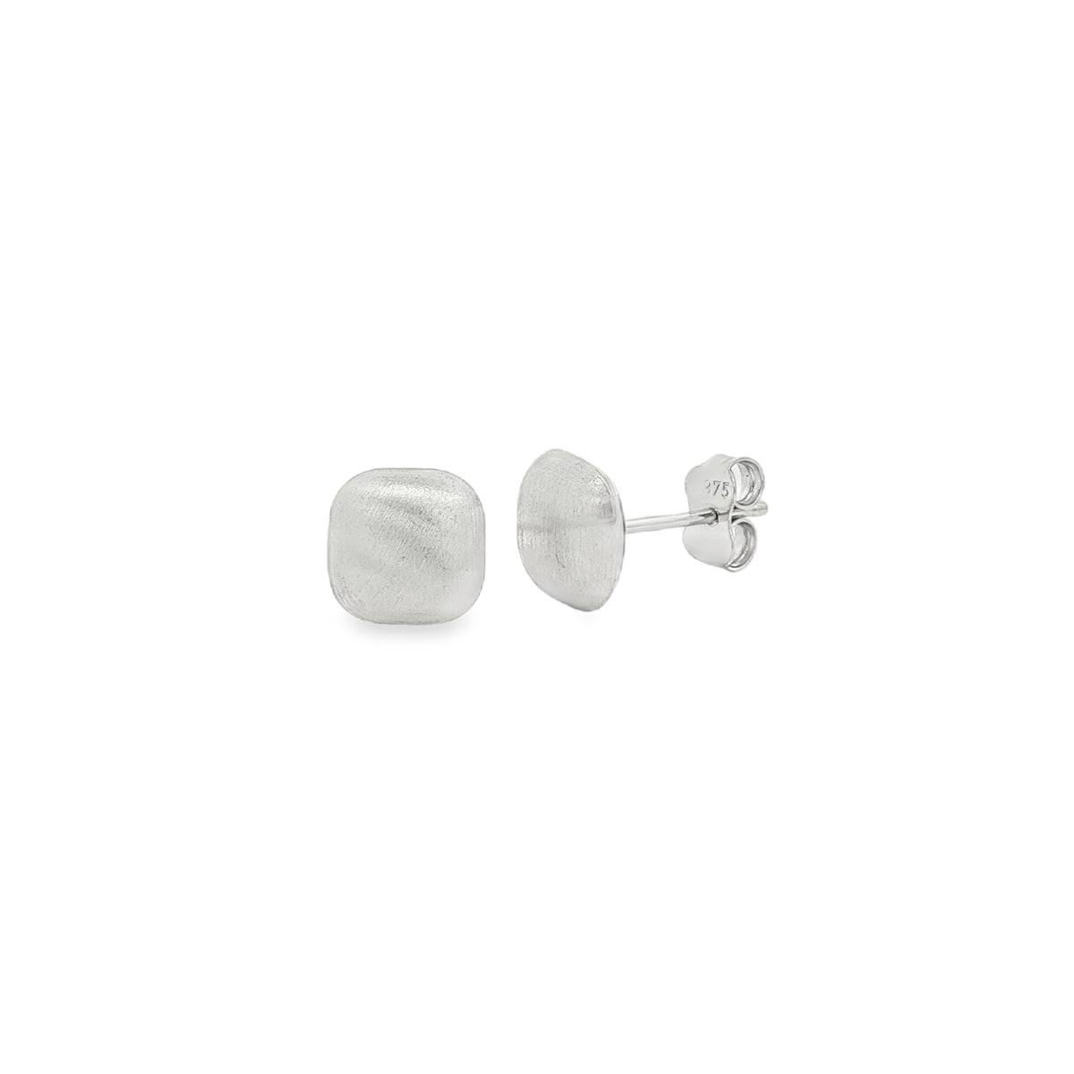 Satin 8mm Cushion, 9ct White Gold Stud Earrings