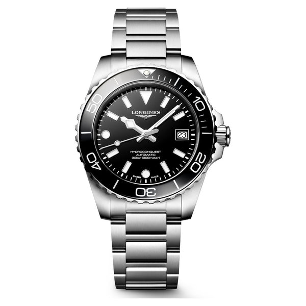 Longines HydroConquest Black 39mm Steel Bracelet Watch L3.779.4.56.6