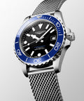 Longines HydroConquest Blue & Black 39mm Steel Mesh Bracelet Watch L3.779.4.90.6