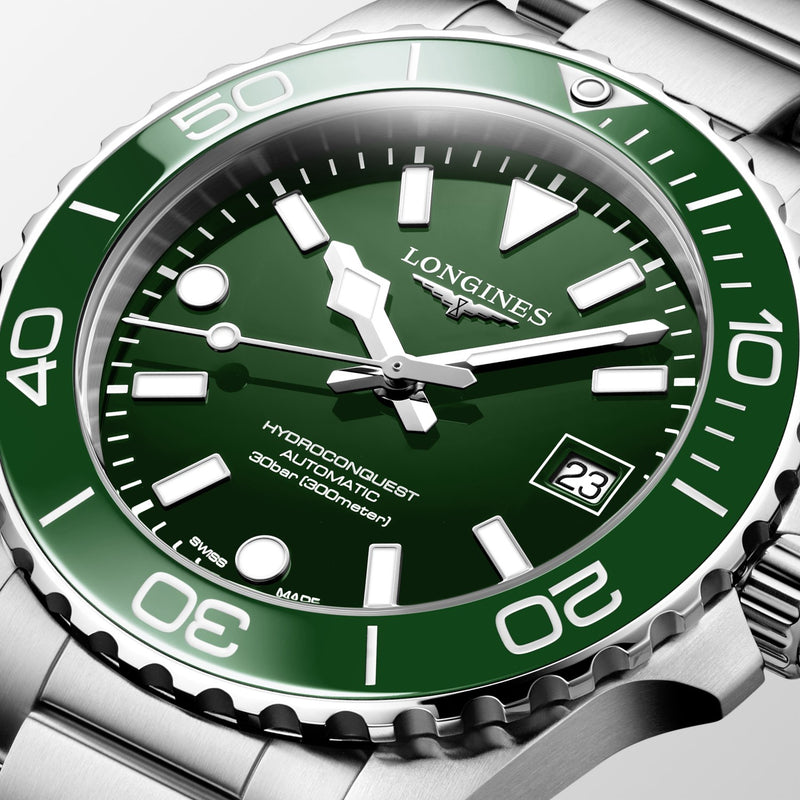 Longines HydroConquest Green 39mm Steel Bracelet Watch L3.779.4.06.6