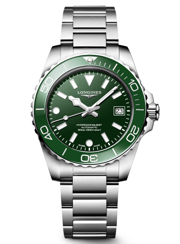 Longines HydroConquest Green 39mm Steel Bracelet Watch L3.779.4.06.6