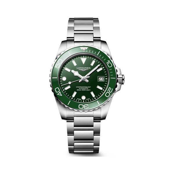Longines HydroConquest Green 39mm Steel Bracelet Watch L3.779.4.06.6