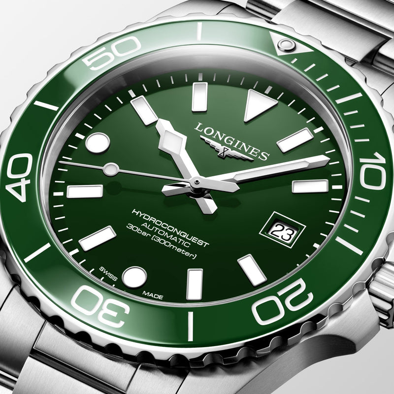 Longines HydroConquest Green 42mm Steel Bracelet Watch L3.788.4.06.6