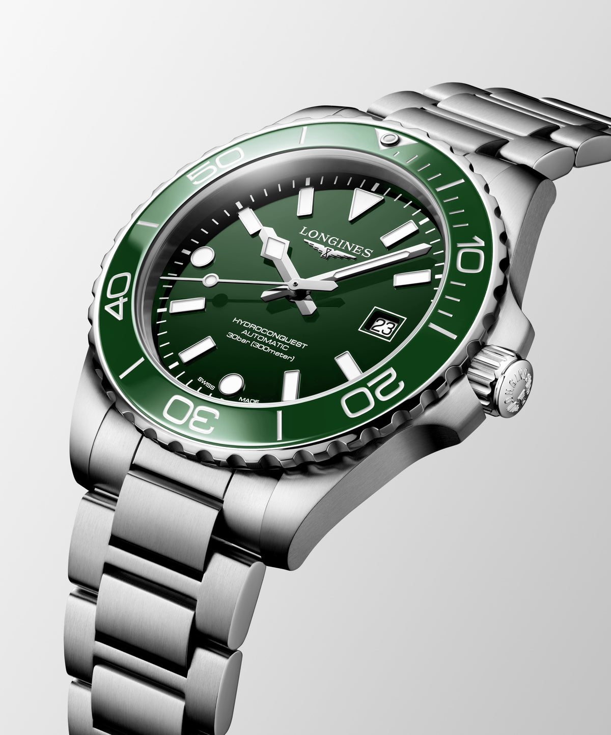 Longines HydroConquest Green 42mm Steel Bracelet Watch L3.788.4.06.6