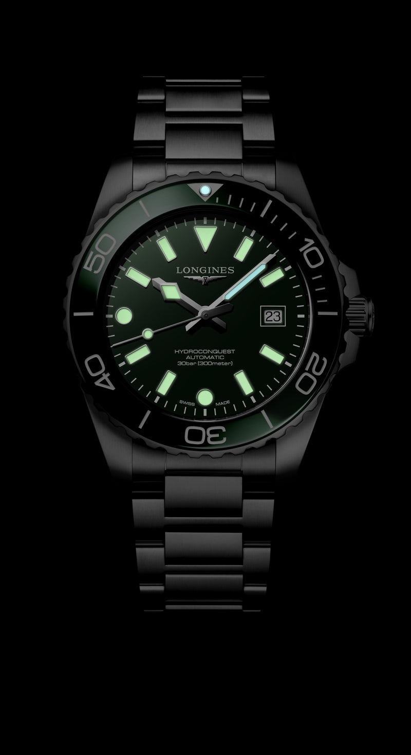Longines HydroConquest Green 42mm Steel Bracelet Watch L3.788.4.06.6