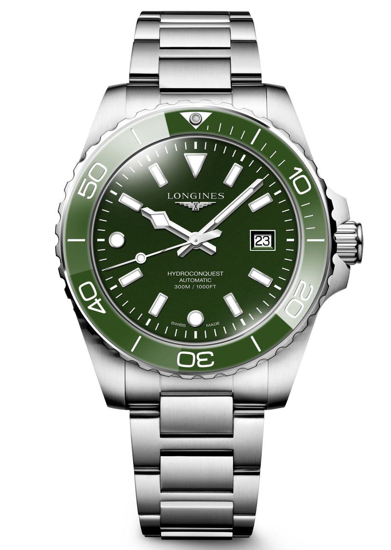 Longines HydroConquest Green 42mm Steel Bracelet Watch L3.788.4.06.6