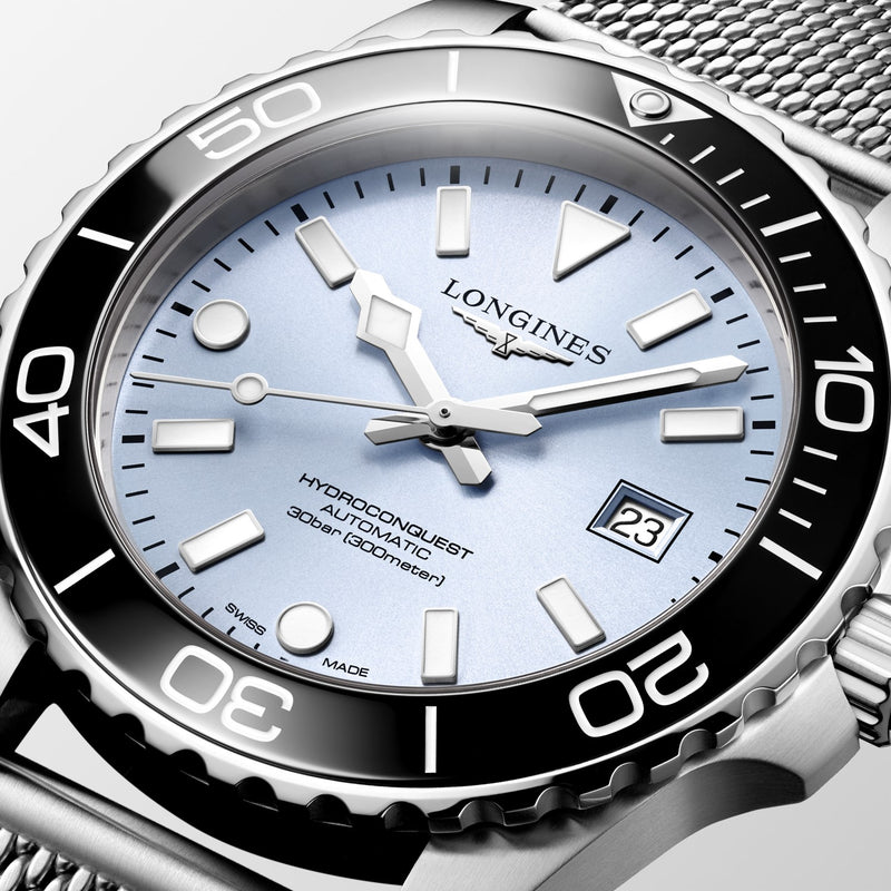Longines HydroConquest Frosted Blue 42mm Steel  Mesh Bracelet Watch L3.788.4.99.6