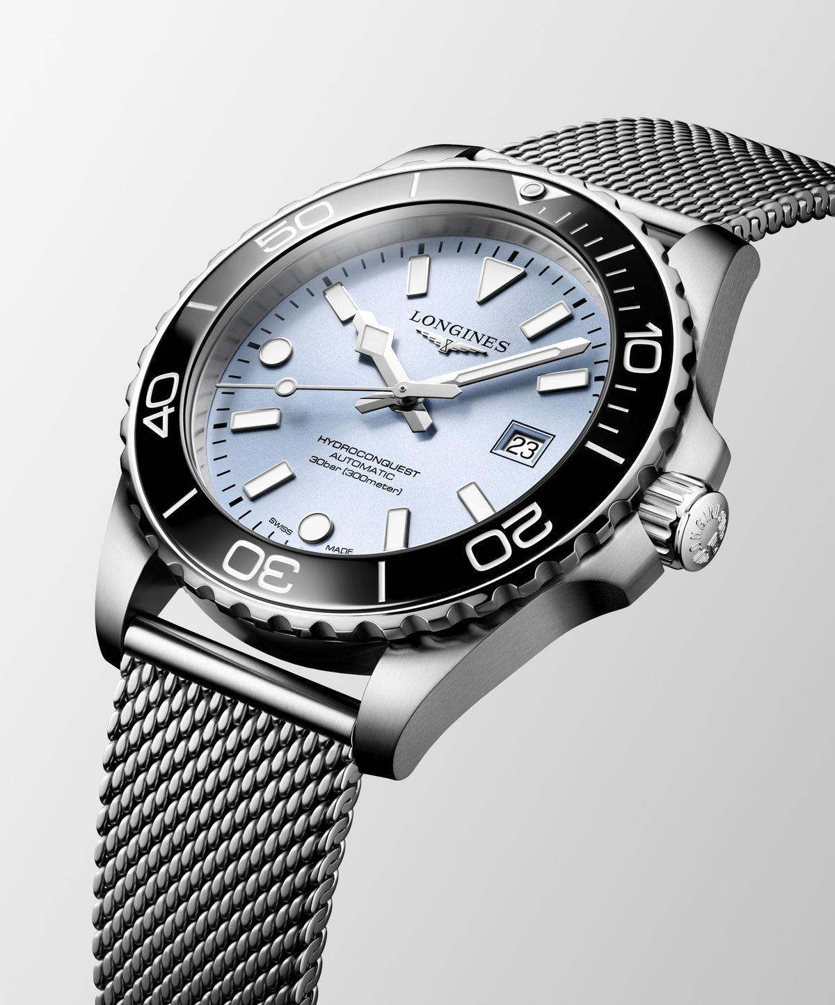 Longines HydroConquest Frosted Blue 42mm Steel  Mesh Bracelet Watch L3.788.4.99.6