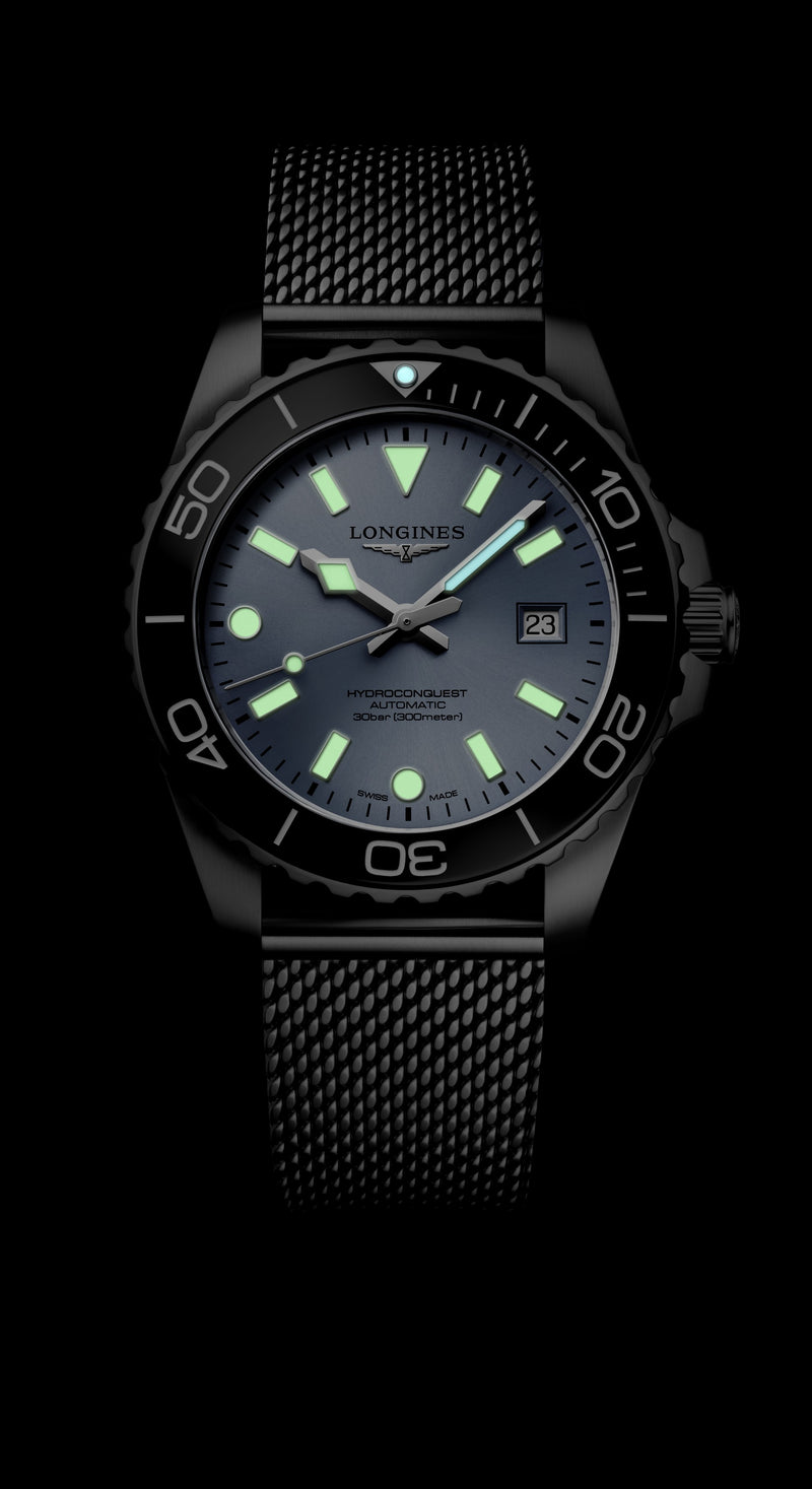 Longines HydroConquest Frosted Blue 42mm Steel  Mesh Bracelet Watch L3.788.4.99.6