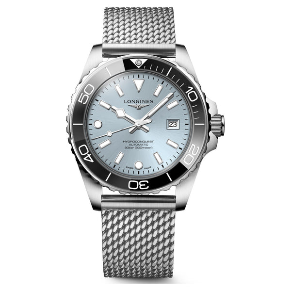 Longines HydroConquest Frosted Blue 42mm Steel  Mesh Bracelet Watch L3.788.4.99.6