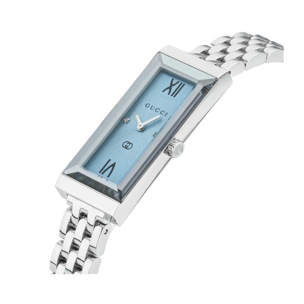 GUCCI G-Frame 14x34mm Ice Blue & Diamond Watch YA127517