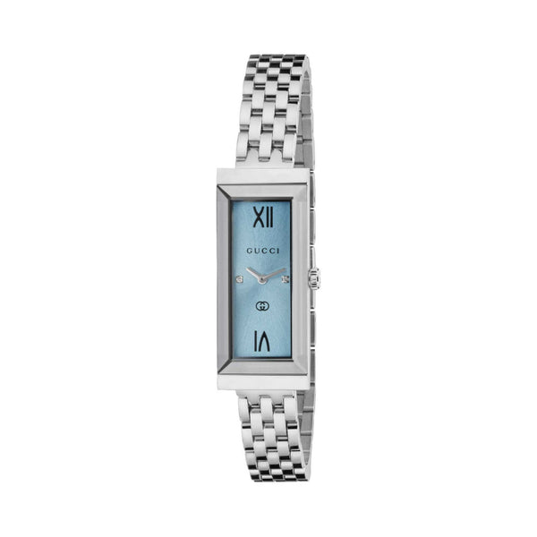 GUCCI G-Frame 14x34mm Ice Blue & Diamond Watch YA127517