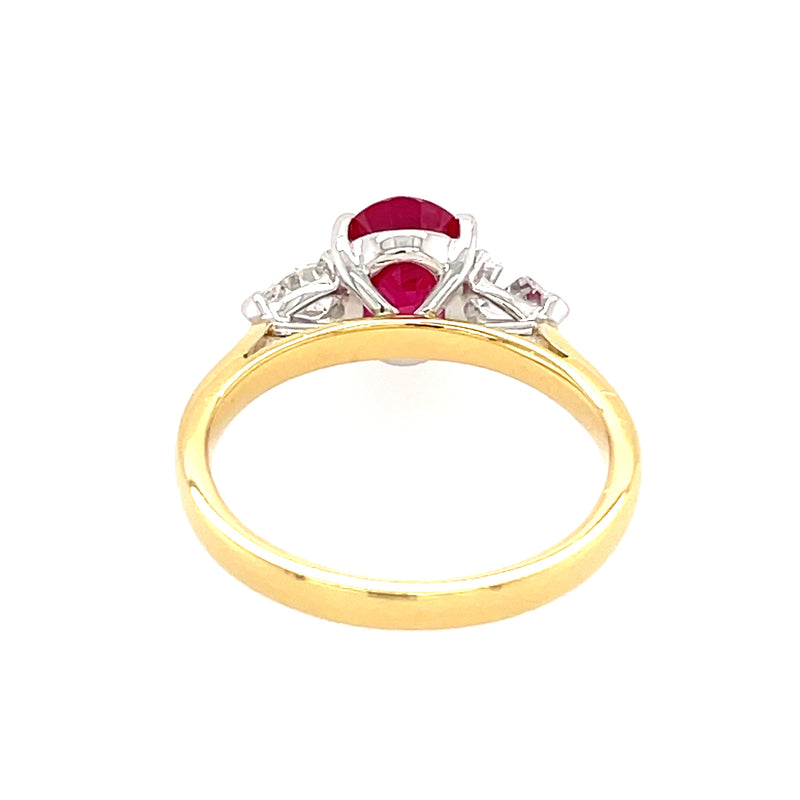 3 Stone Oval Ruby & Diamond 18ct Ring