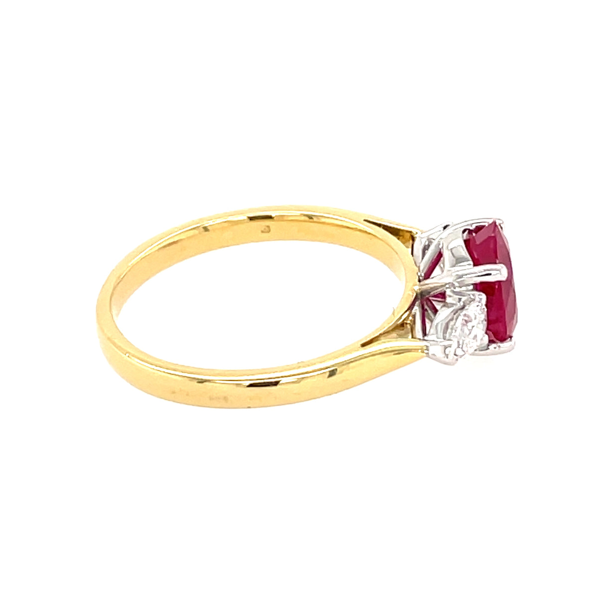 3 Stone Oval Ruby & Diamond 18ct Ring