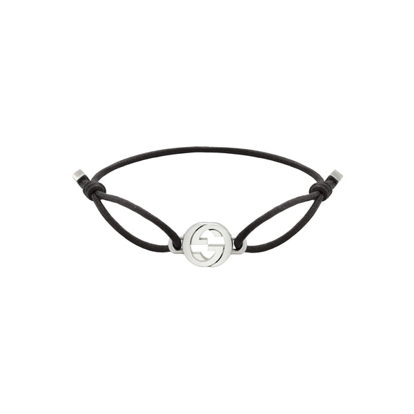 Gucci Interlocking Silver Cord Bracelet - Black