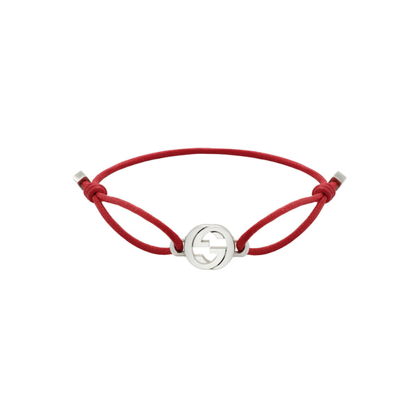 Gucci Interlocking Silver Cord Bracelet - Red
