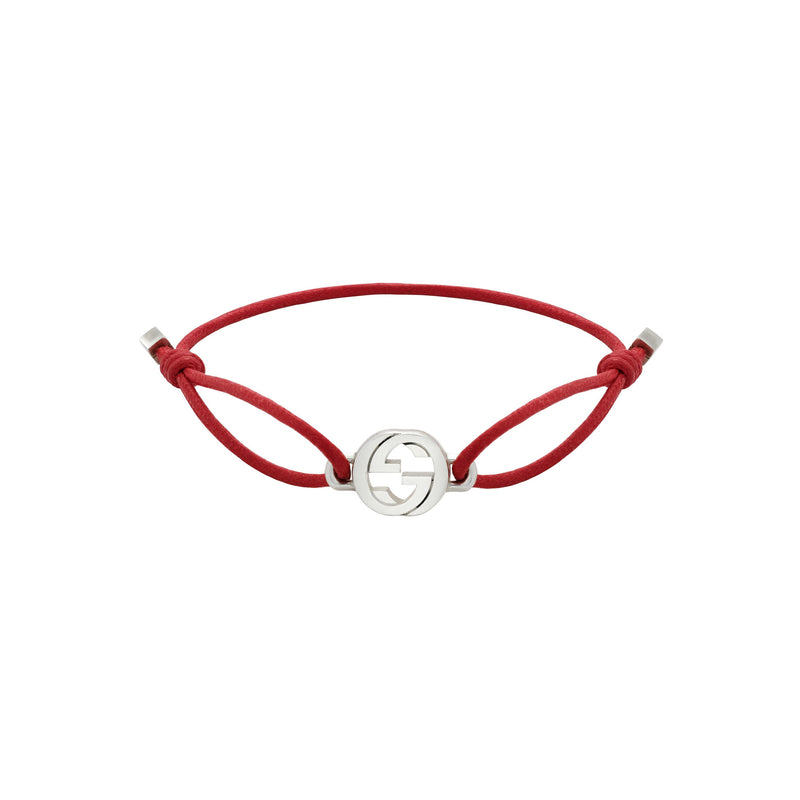 Gucci Interlocking Silver Cord Bracelet - Red