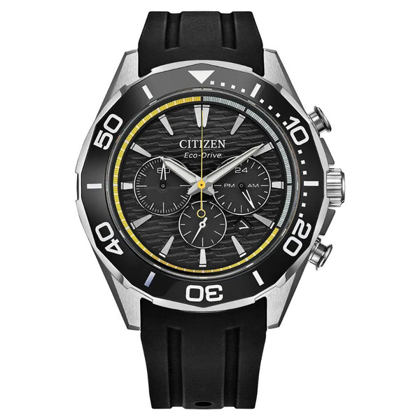 Citizen Eco-Drive Chronograph Sport, 43mm Black Rubber Strap Watch CA4730-08E