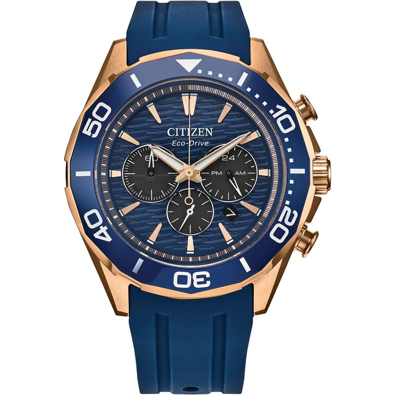Citizen Eco-Drive Chronograph Sport, 43mm Blue & Rose Tone Watch CA4733-00L