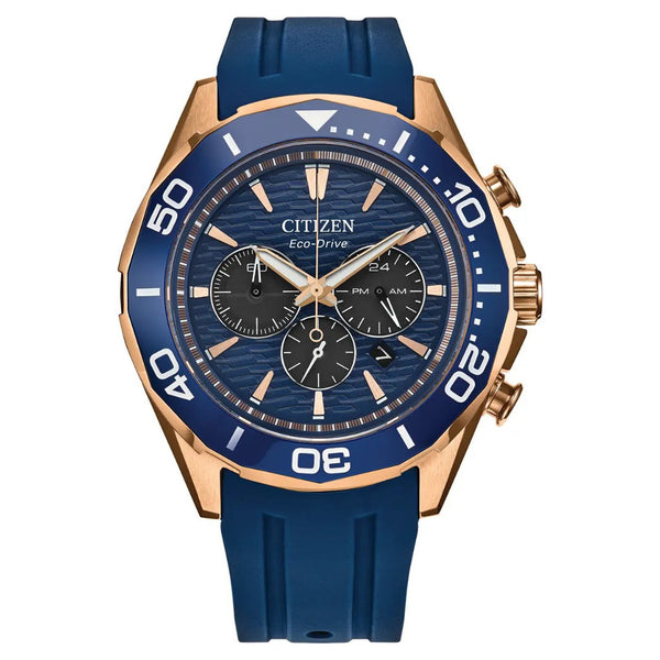Citizen Eco-Drive Chronograph Sport, 43mm Blue & Rose Tone Watch CA4733-00L