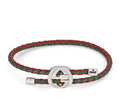 Gucci Interlocking Silver, Green and Red Braided Leather Bracelet
