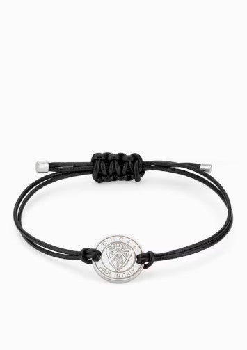 Gucci Crest Silver Cord Bracelet- Black