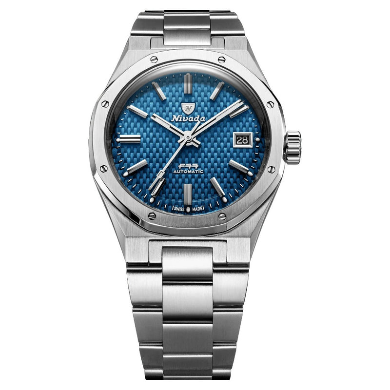 Nivada Grenchen F77 Blue MK2 Date 38mm Stainless Steel Watch 69013A77
