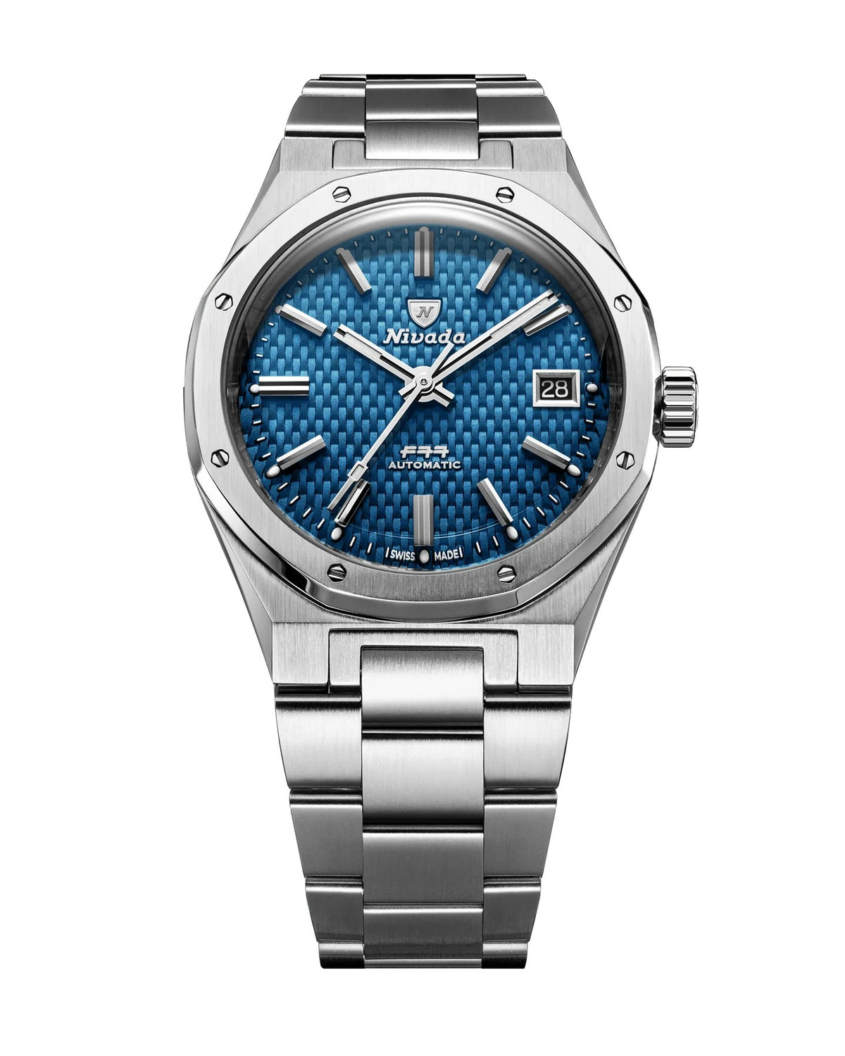 Nivada Grenchen F77 Blue MK2 Date 38mm Stainless Steel Watch 69013A77