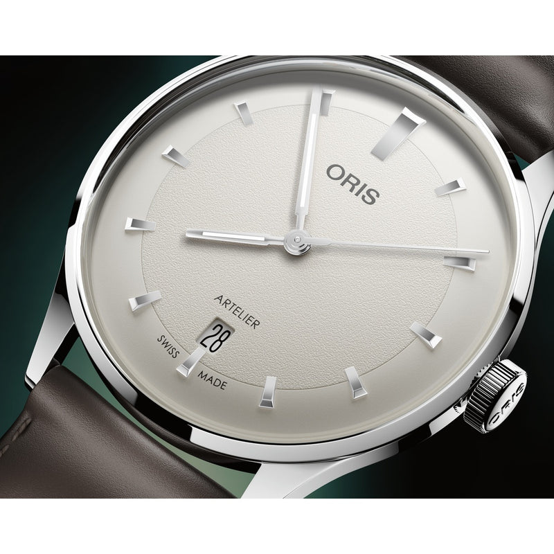 Oris Artelier Date, 38mm White Dial Leather Strap Watch 01 733 7810 4051-07 6 20 17FC