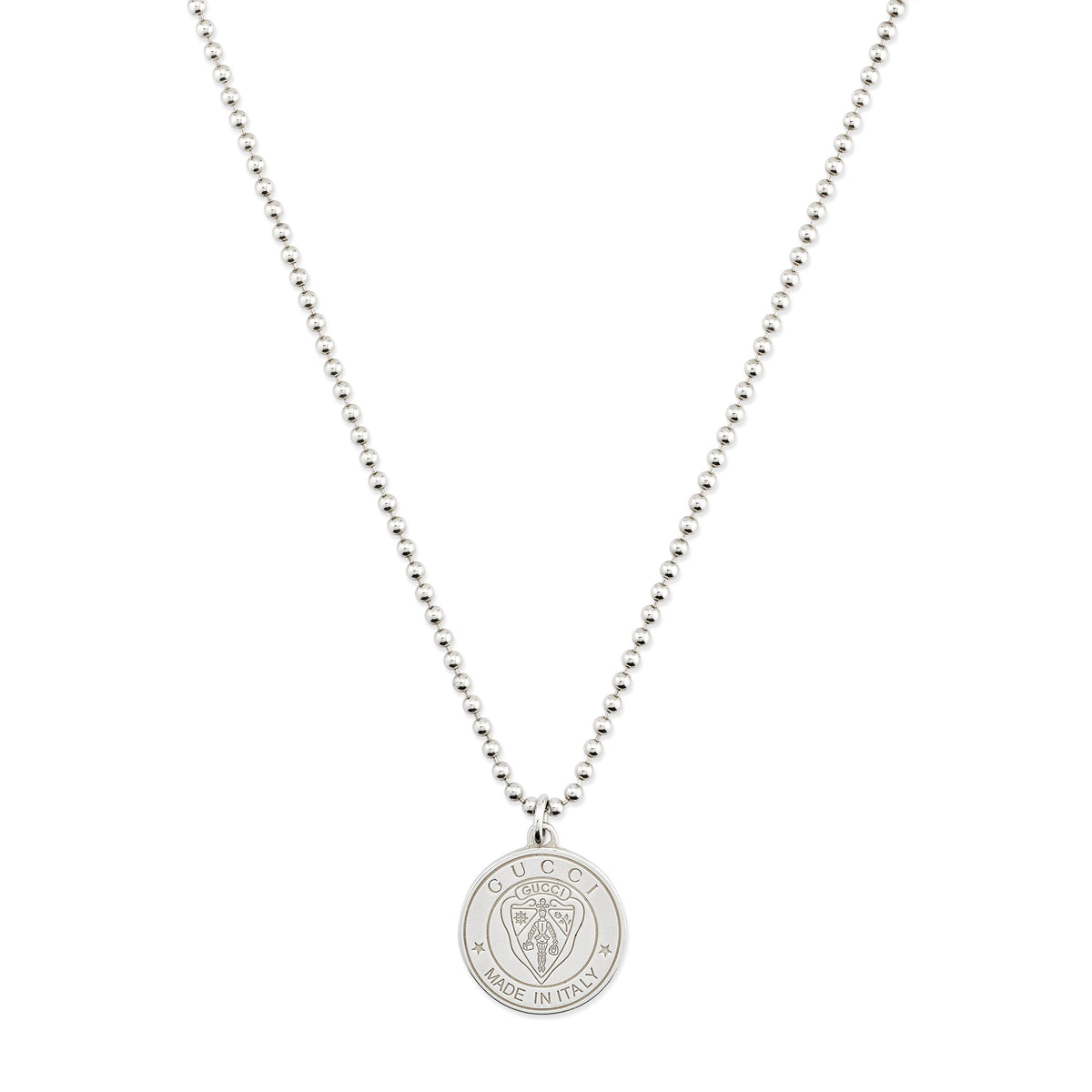 Gucci Crest Silver Pendant Necklace