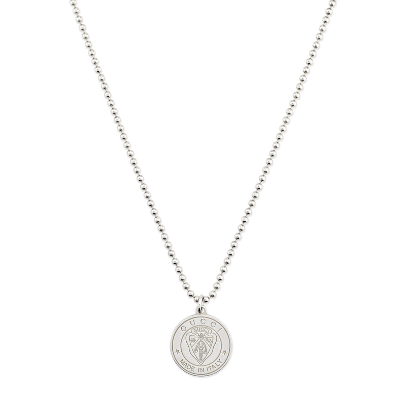 Gucci Crest Silver Pendant Necklace