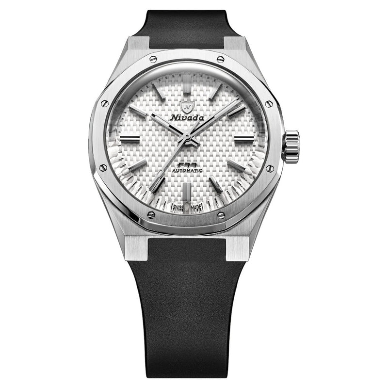 Nivada Grenchen F77 White MK2 No Date Rubber Strap 38mm 68046A77-DR
