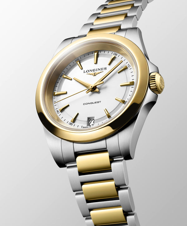 Longines Conquest White Two-Tone Quartz 34mm L3.460.3.12.7
