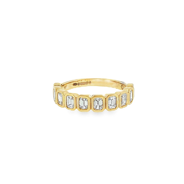 Diamond Emerald Cut 1.00ct, 18ct Yellow Gold Rubover Set Ring