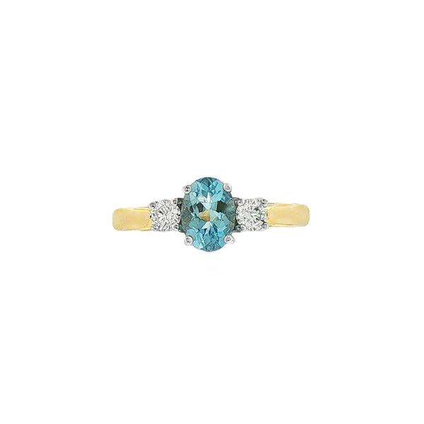 Aquamarine and Diamond 3 Stone, 18ct Yellow & Platinum Ring