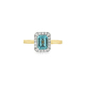 Aquamarine and Diamond Emerald Cut Cluster, 18ct Yellow & Platinum Ring