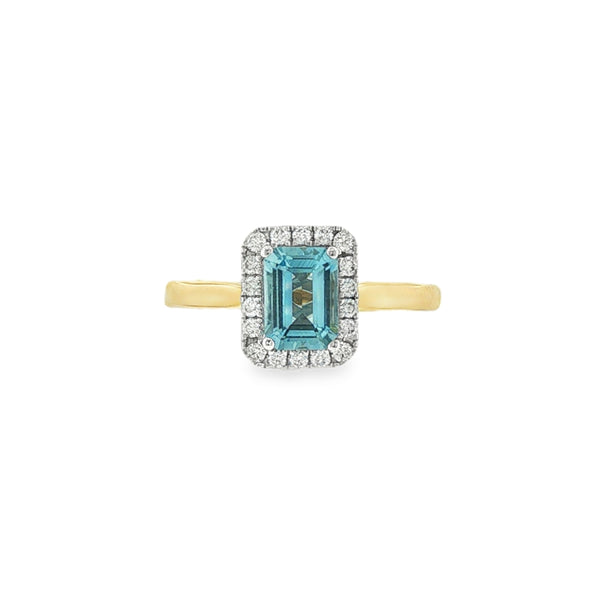 Aquamarine and Diamond Emerald Cut Cluster, 18ct Yellow & Platinum Ring
