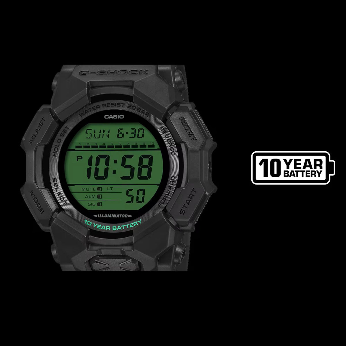 G-SHOCK Digital Black & Electro Green 10 Year Battery Watch GD-010BEG-1
